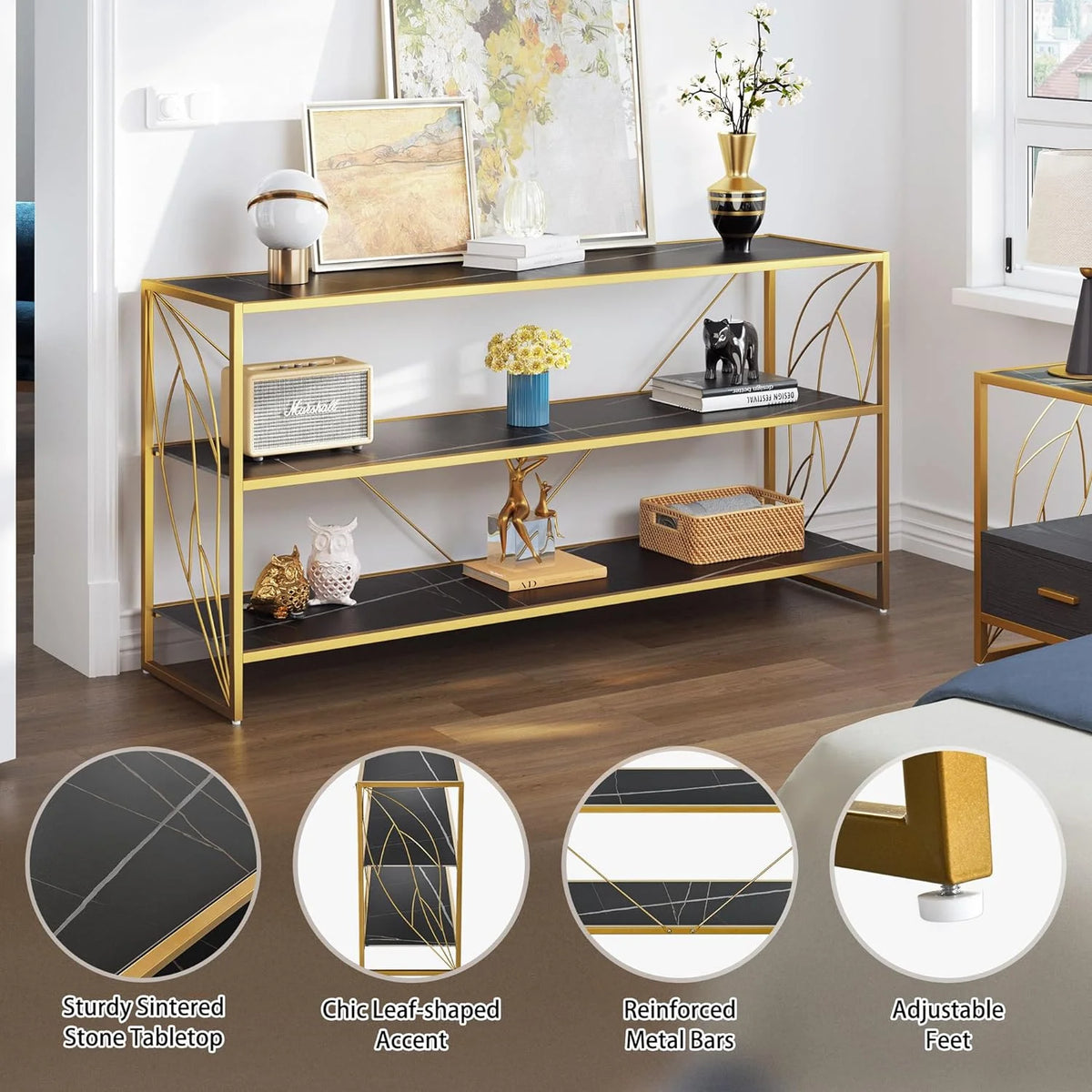 Black 3 Shelf Console Table Z2298
