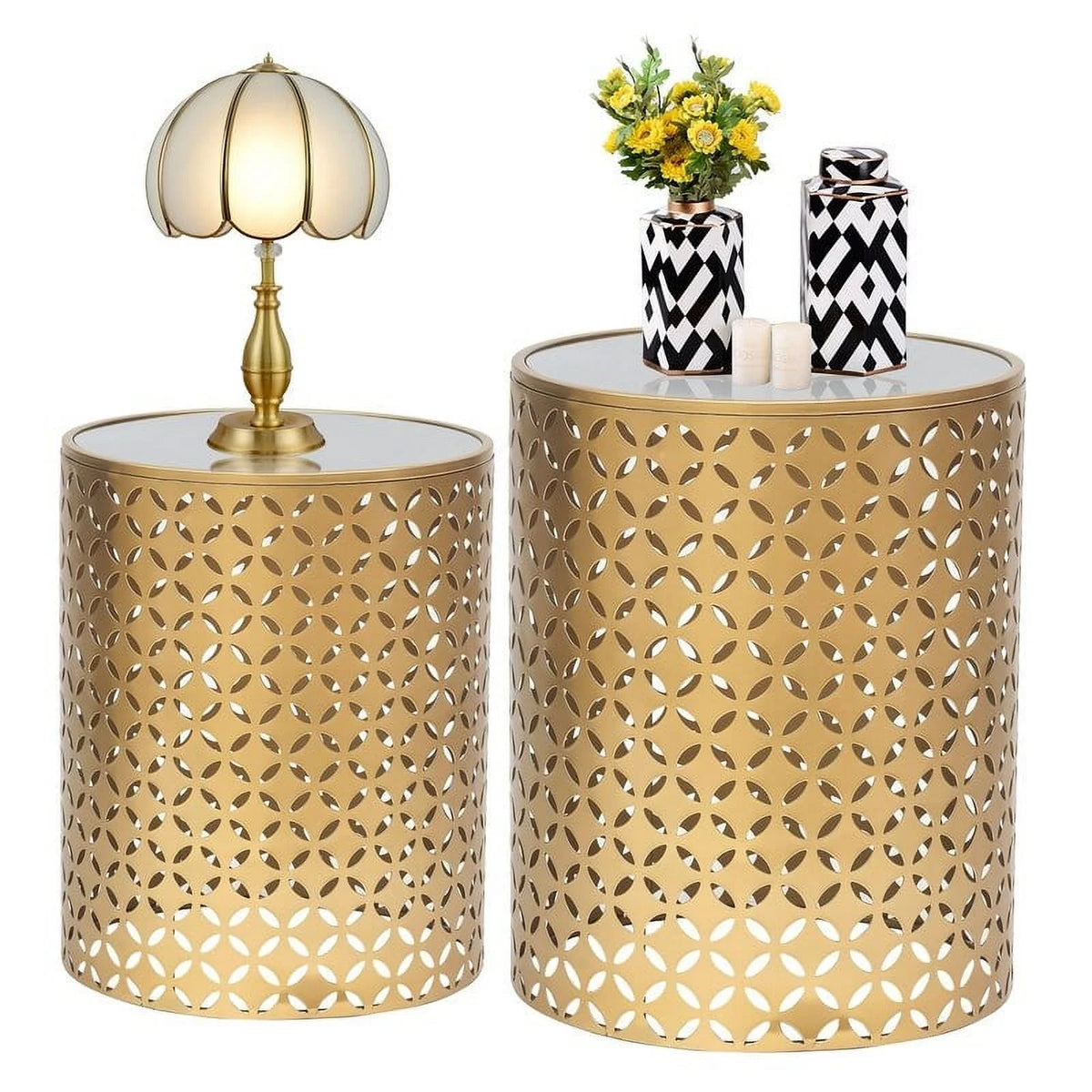 Metal End Tables Set of 2 Gold Nesting Side Coffee Table I598