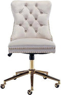 Beige Velvet Upholstered Tufted Desk Chair J8596