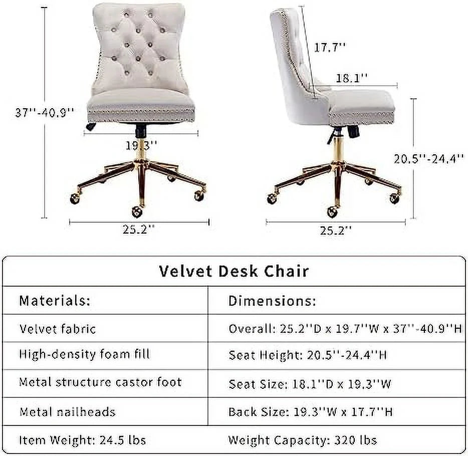 Beige Velvet Upholstered Tufted Desk Chair J8596