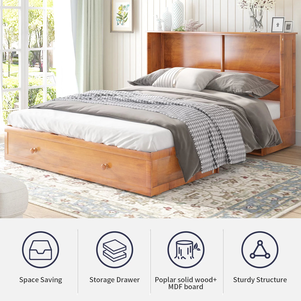 Queen Size Murphy Bed Cabinet with USB Charging Station, Drawer & Folding Mattress G416109
