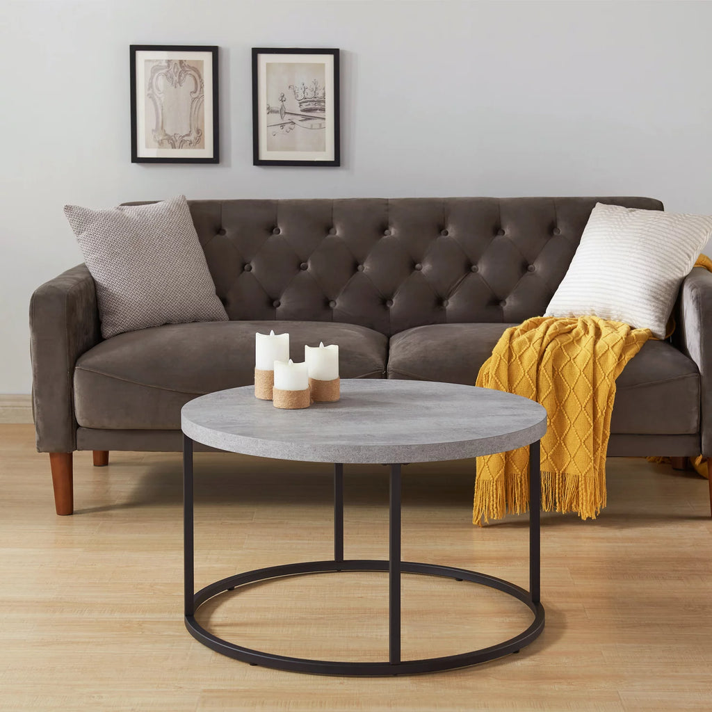 Grey Marble Round Coffee Table Ottoman Y23347