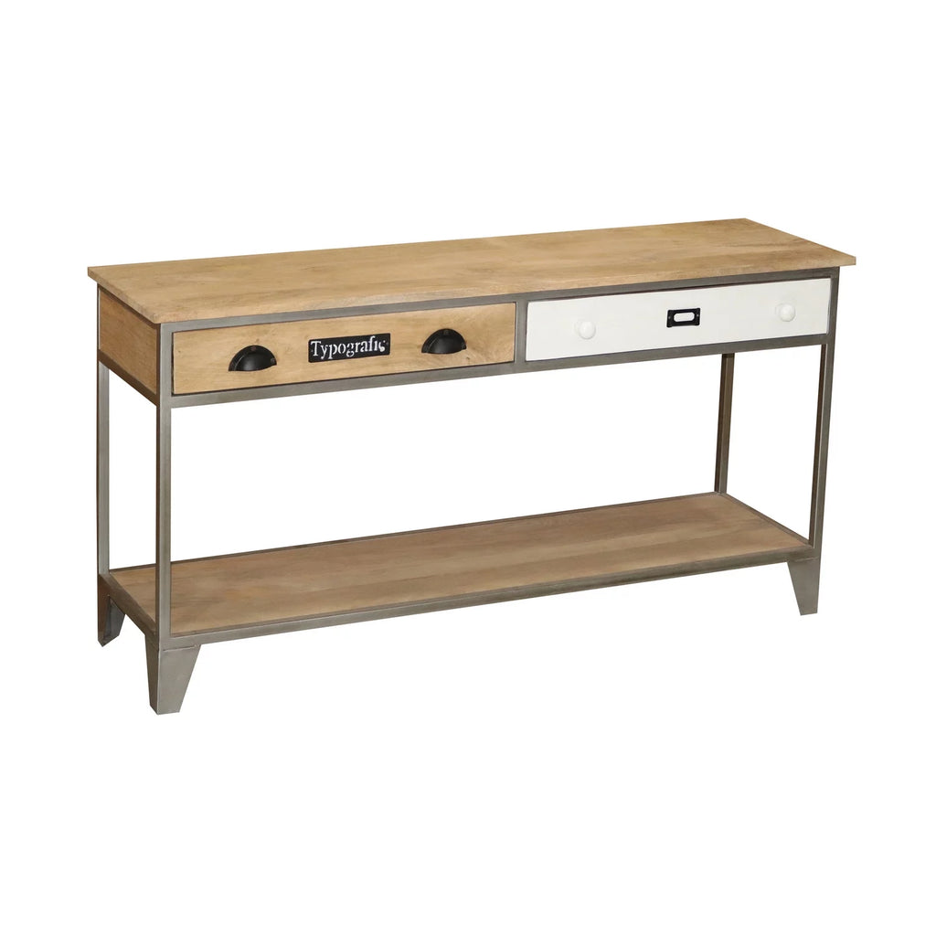 Wood Sofa/Console Table Natural Tan/Iron Silver A1175