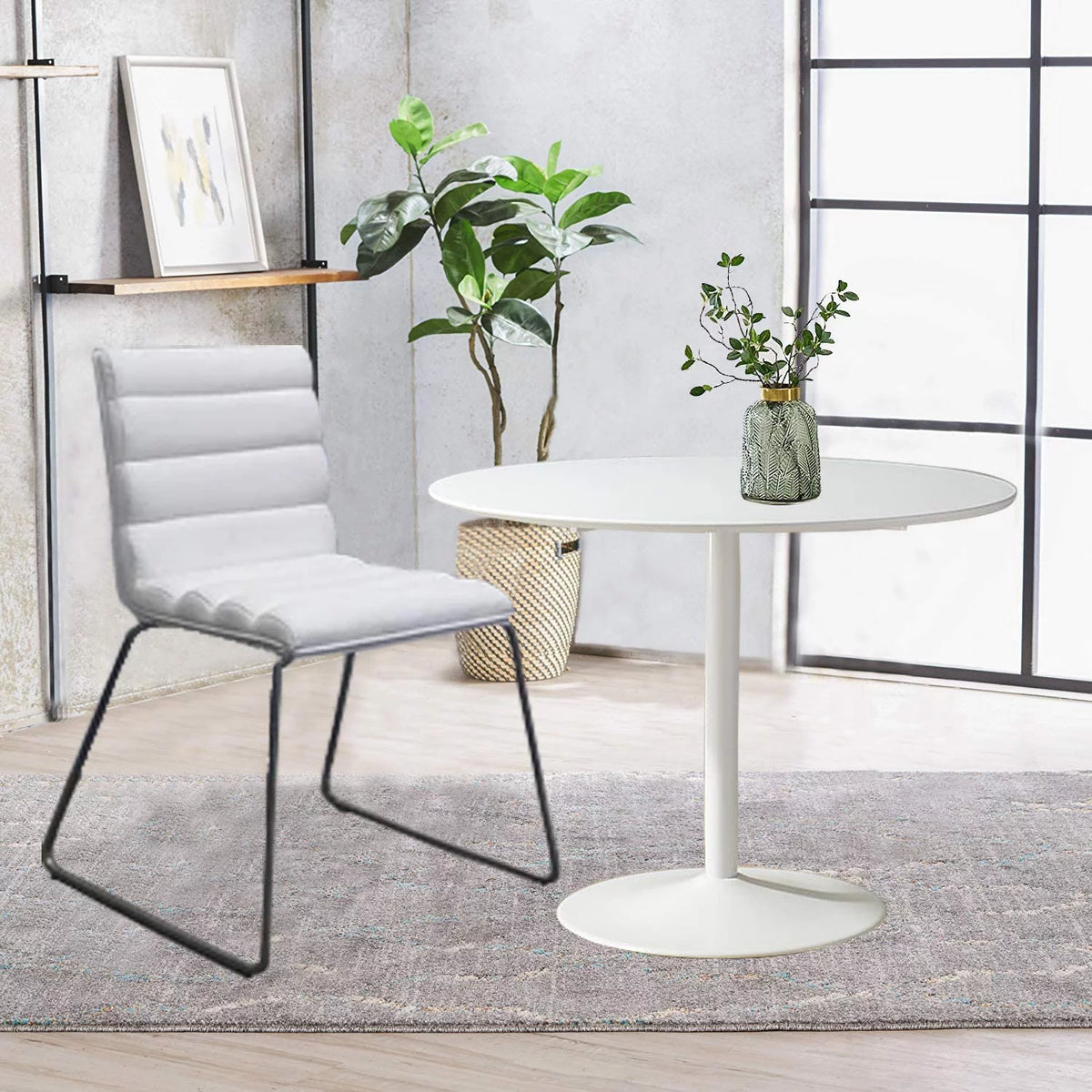 White Polyurethane Fabric Dining Chair with Stainless Steel Frame Z649