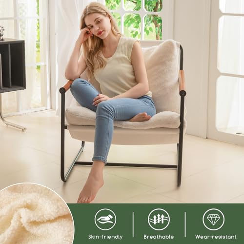 Beige Accent Chair with Wood Armrests D63283