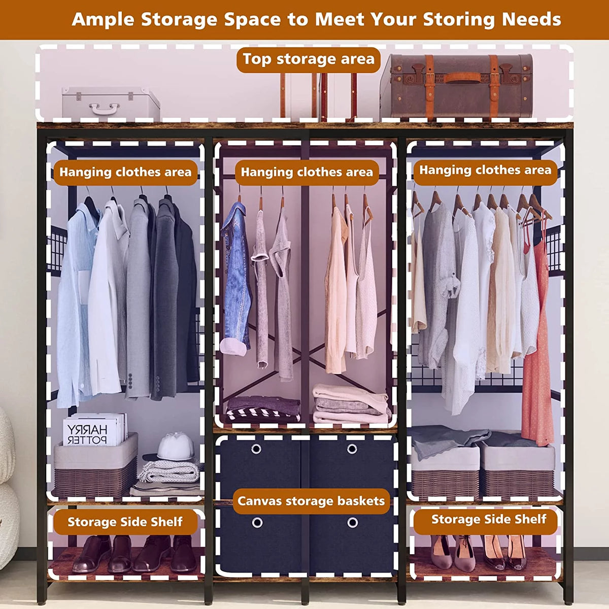 Garment Rack with Shelves 4 Drawers and 8 Hooks S94443