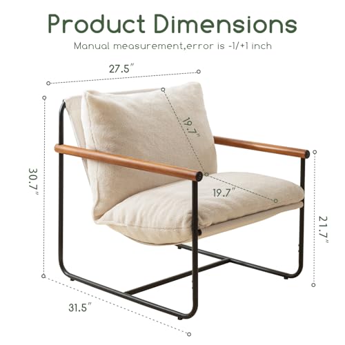 Beige Accent Chair with Wood Armrests D63283