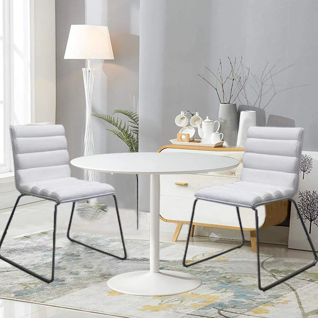 White Polyurethane Fabric Dining Chair with Stainless Steel Frame Z649