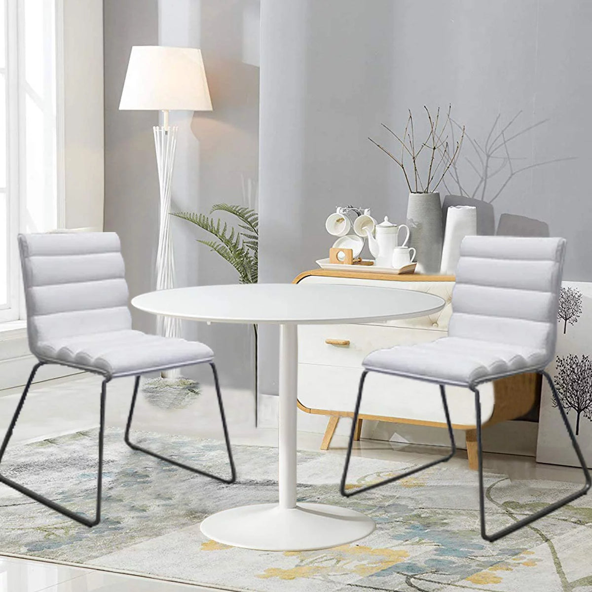White Polyurethane Fabric Dining Chair with Stainless Steel Frame Z649