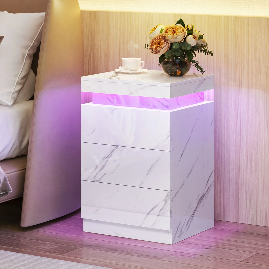 Set of 2 LED Nightstand with 3 Drawers A995