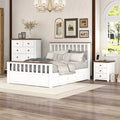 Full Size Platform Bed with Nightstand and Storage Chest, White and Walnut K22547