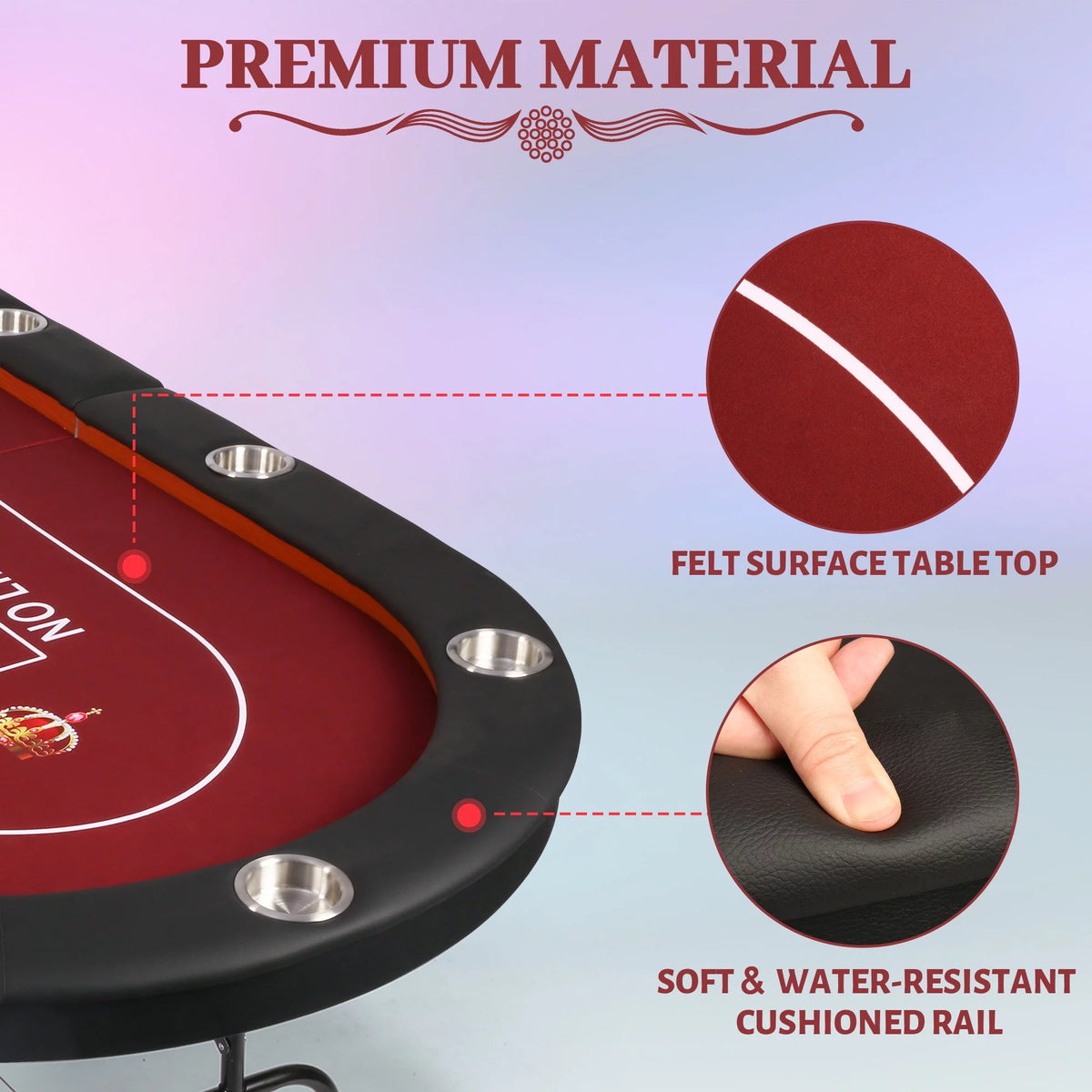Foldable Poker Table 10 Players Red Felt Q6911