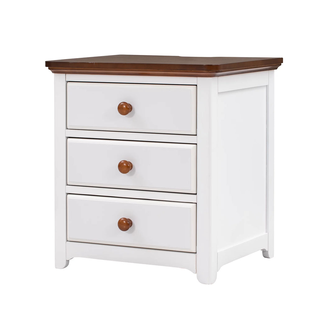 Full Size Platform Bed with Nightstand and Storage Chest, White and Walnut K22547