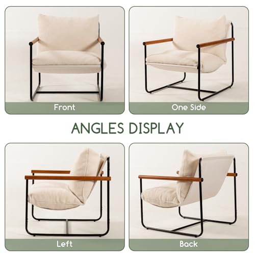 Beige Accent Chair with Wood Armrests D63283