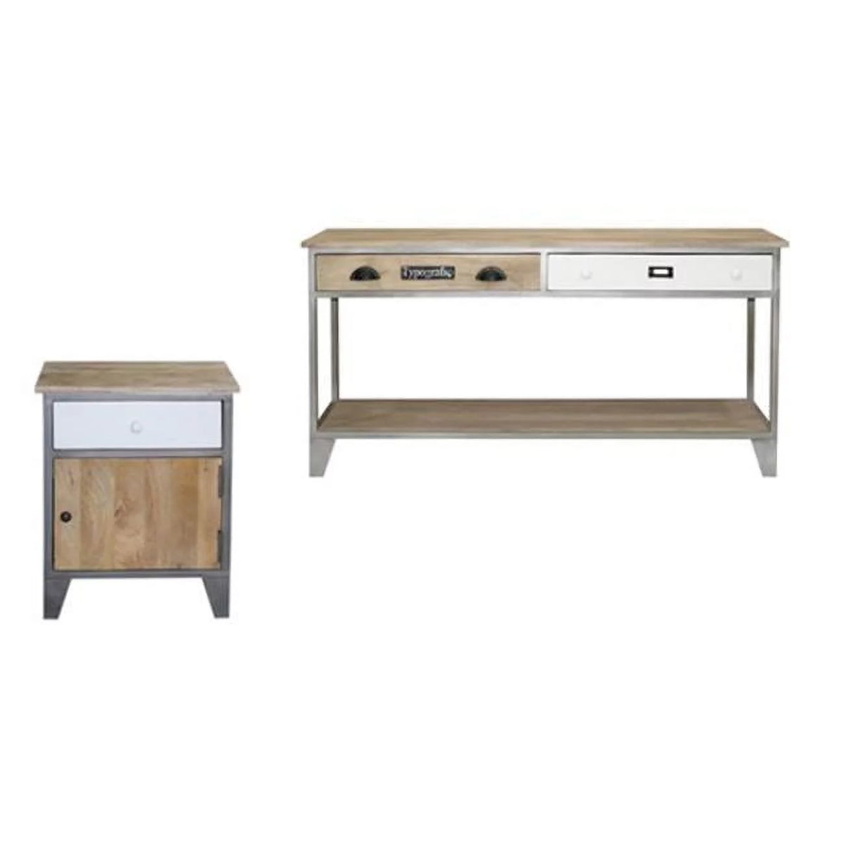 Wood Sofa/Console Table Natural Tan/Iron Silver A1175