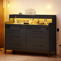 Black 6 Drawer Dresser with LED Light and Open Storage O243901