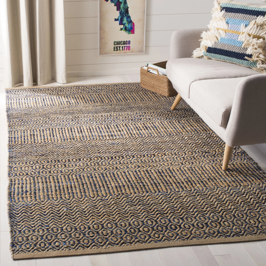 Navy Natural Abstract Geometric Area Rug T78365