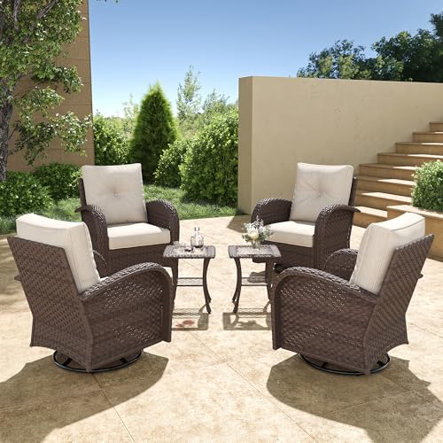 5 Pieces Wicker Patio Furniture Set with High Back Swivel Rocker Chairs G4796