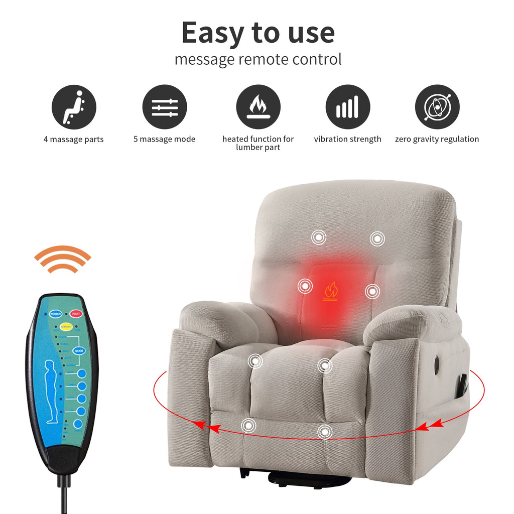 Large Power Lift Recliner Chair with Massage and Heat, Beige A264593