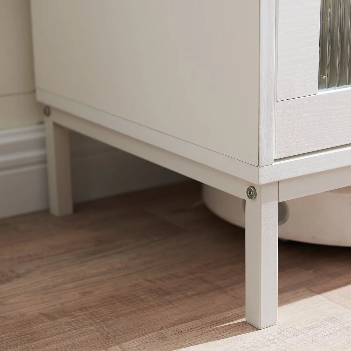 White Buffet Sideboard Cabinet with Acrylic Doors and Rattan Drawer W97608