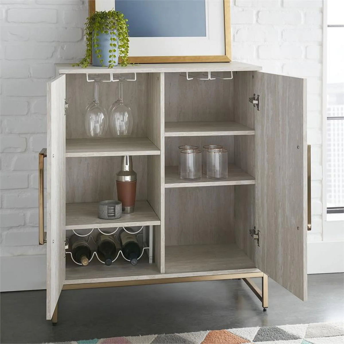 Faux Marble and Gold Metal Base Wine Cabinet T7003