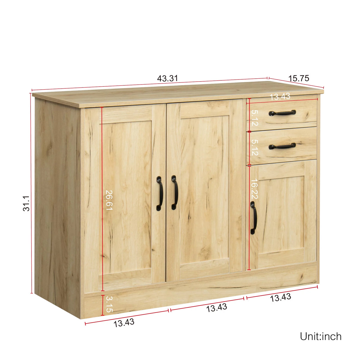 Oak Wood Buffet Sideboard with 2 Doors 1 Storage and 2 Drawers Y983
