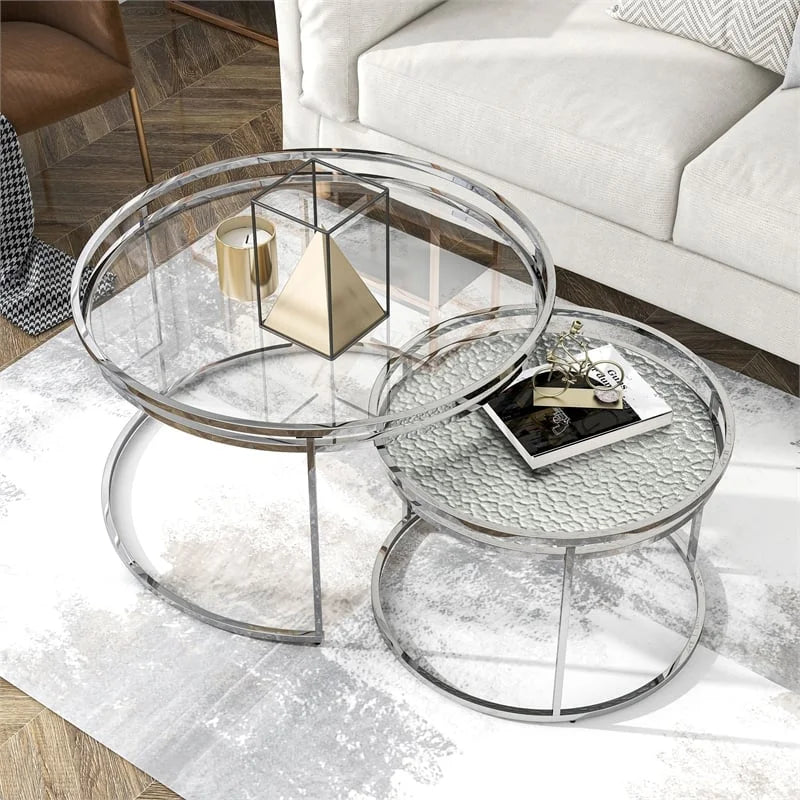 Metal Glass Top 2-Piece Nesting Tables Set C201053