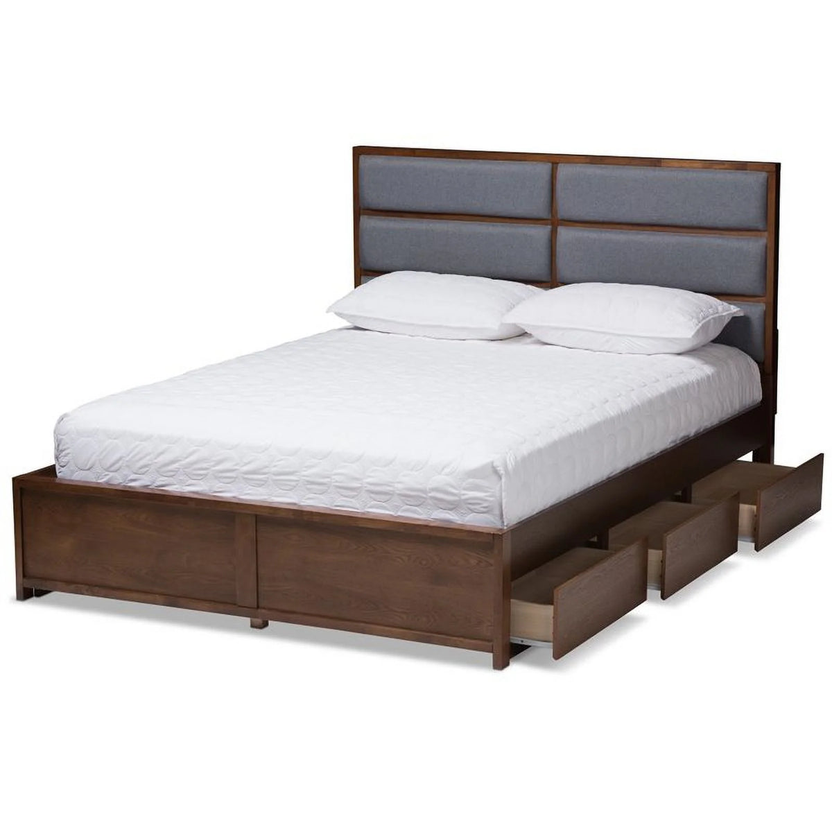 King Storage Platform Bed in Grey and Walnut T1632
