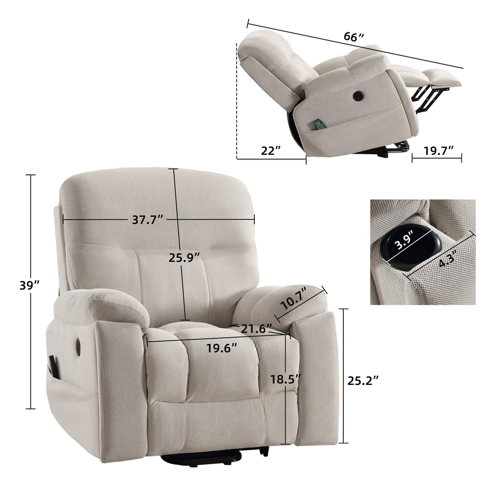 Large Power Lift Recliner Chair with Massage and Heat, Beige A264593