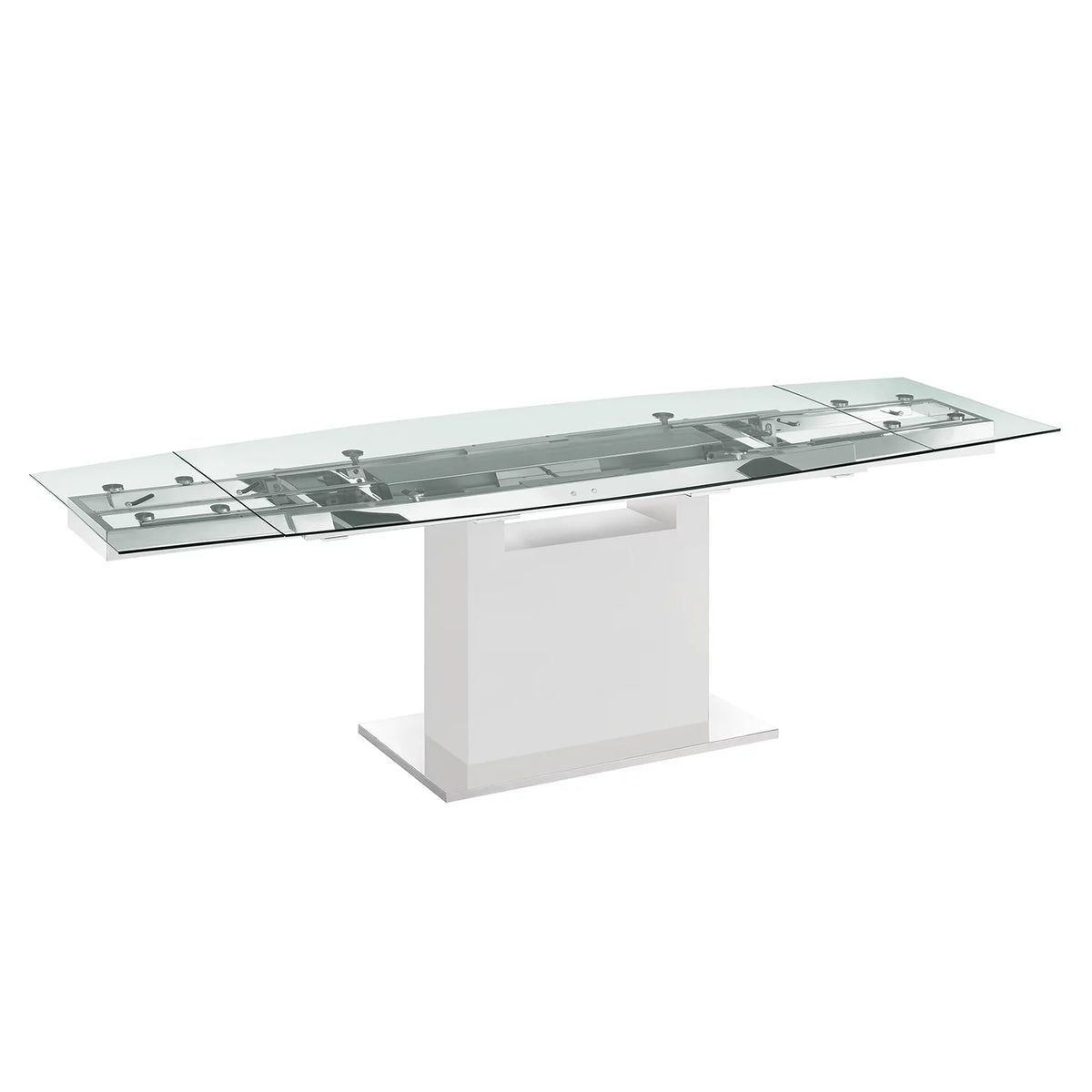 Clear Glass Dining Table with High Gloss White Lacquer Base I621