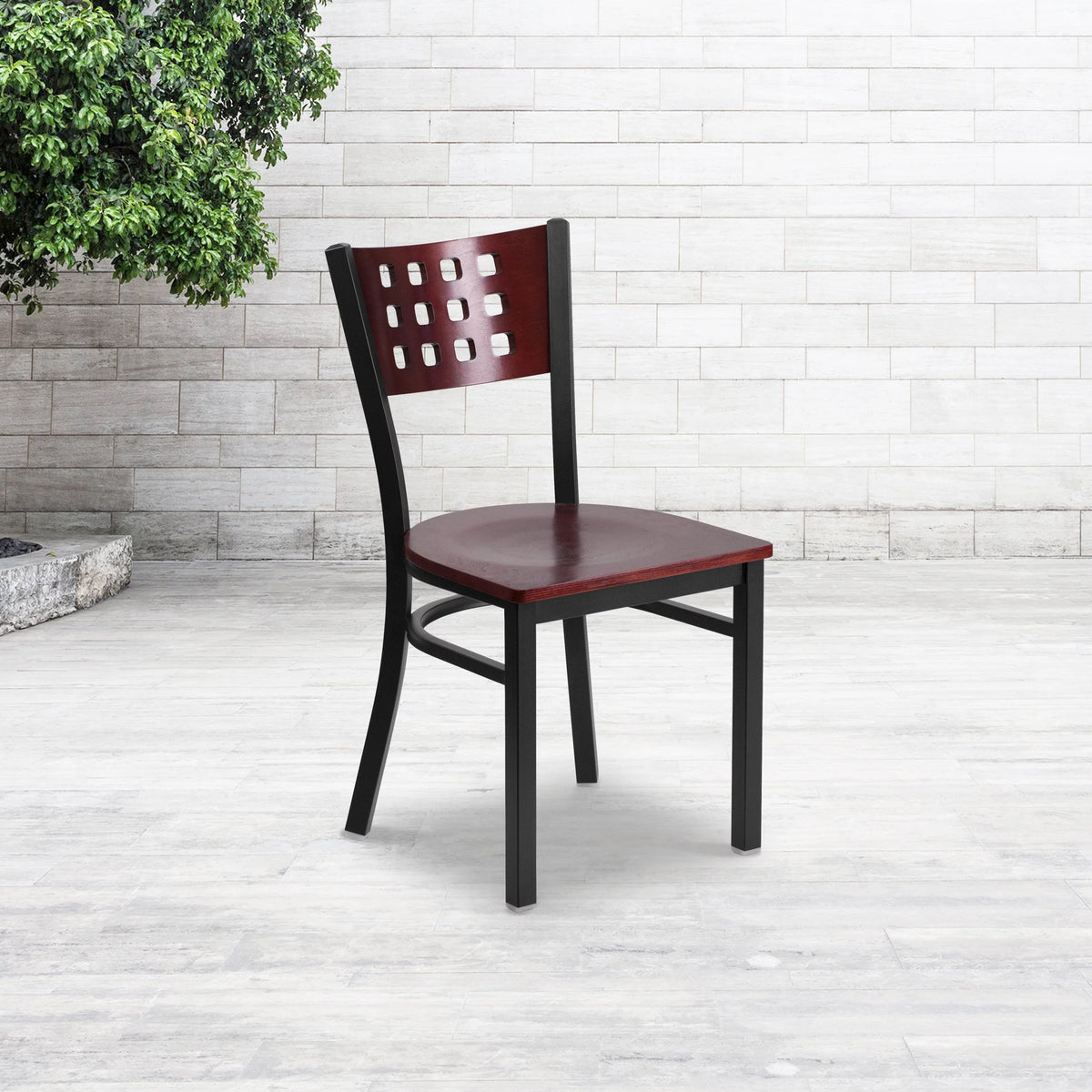 Black Cutout Back Metal Dining Chair V427255