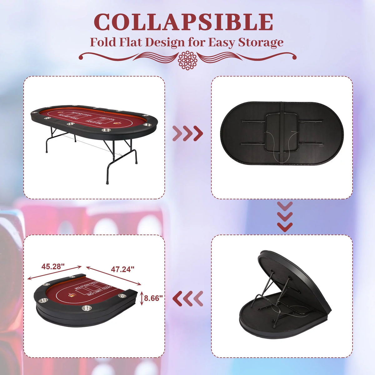 Foldable Poker Table 10 Players Red Felt Q6911