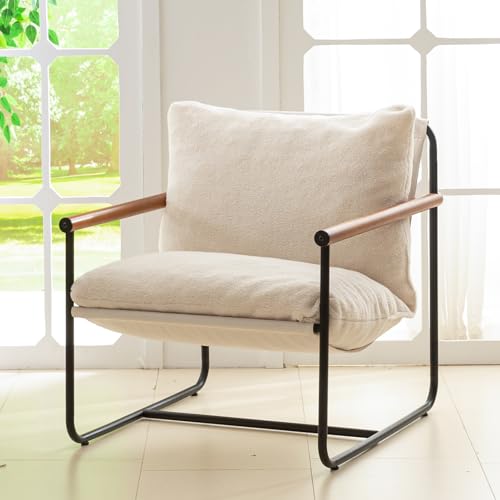 Beige Accent Chair with Wood Armrests D63283