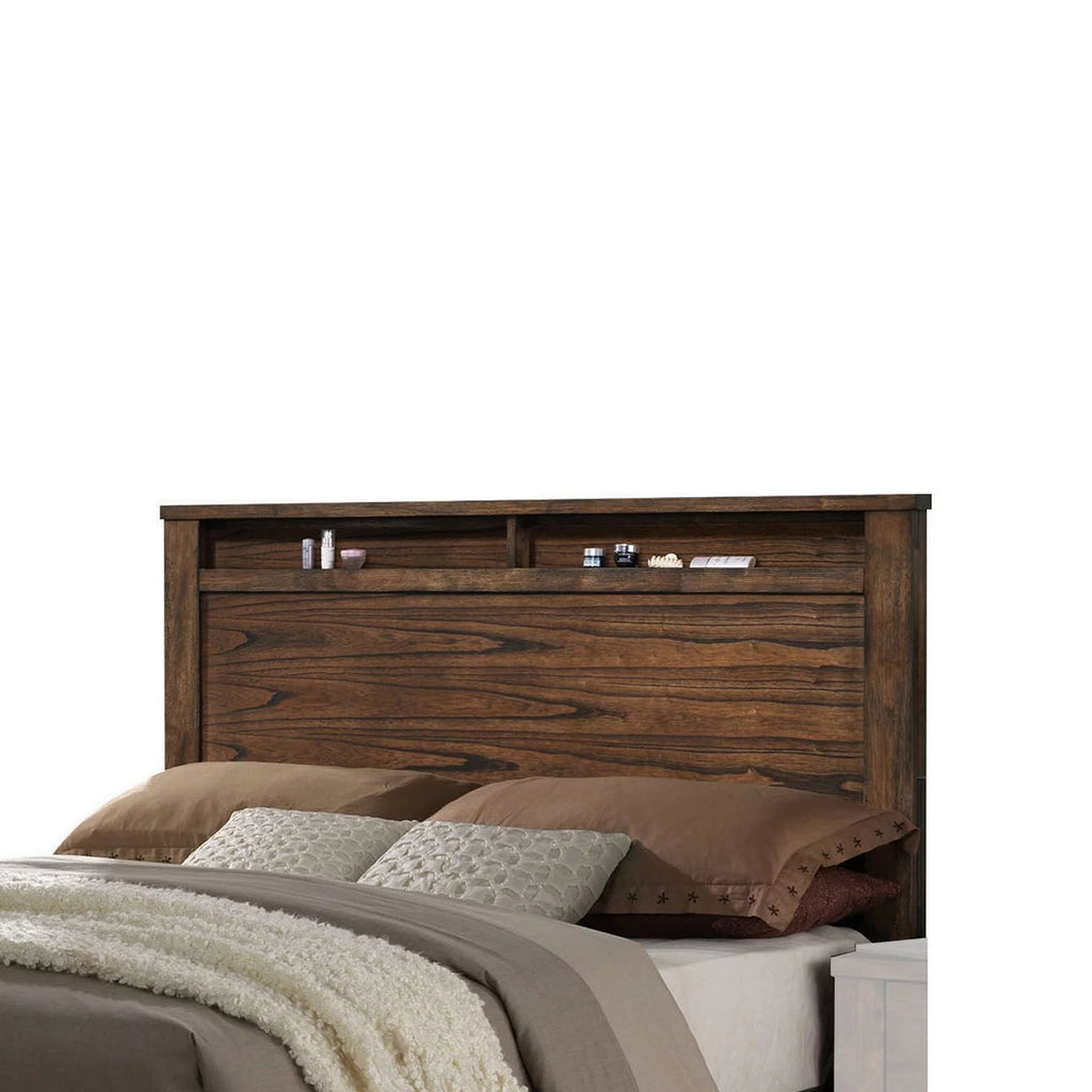 Brown Wooden Eastern King Size Bed with Shelves and Drawers N461547