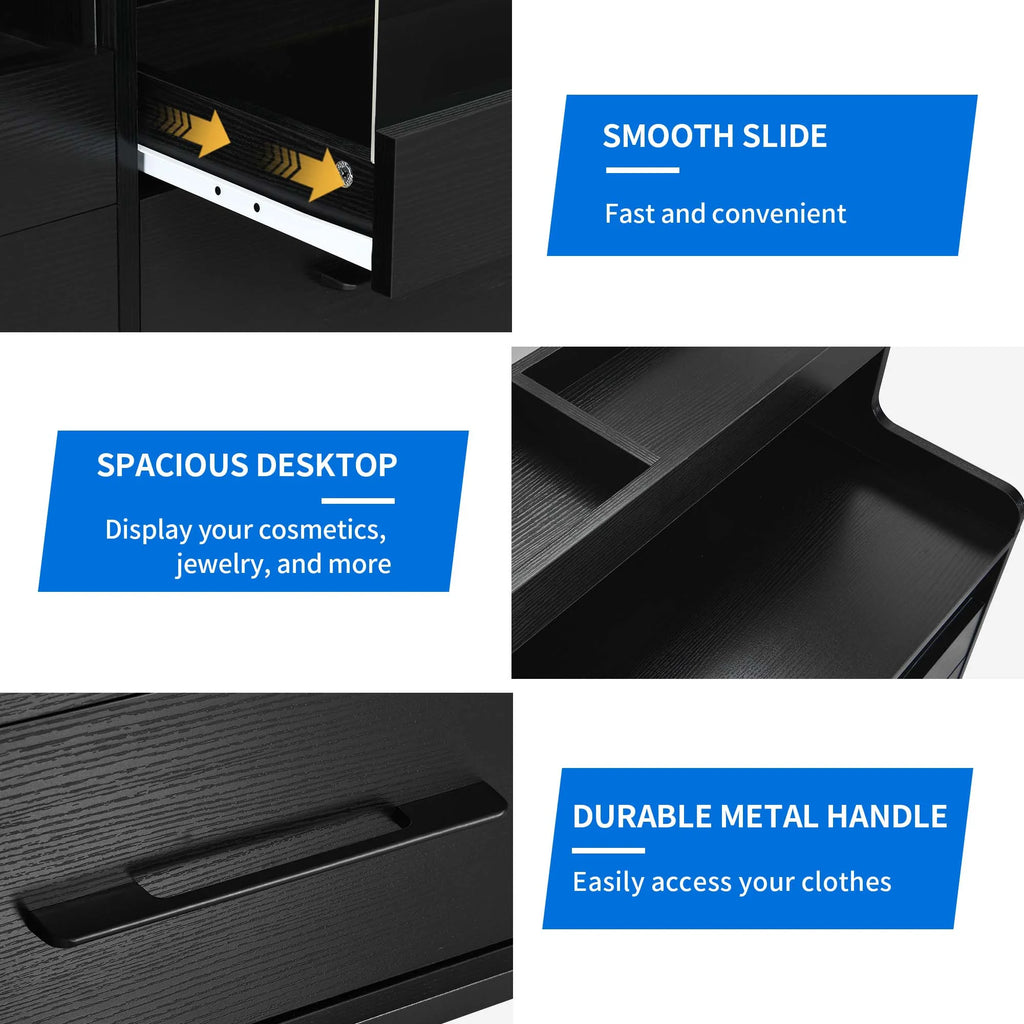Black 6 Drawer Dresser with LED Light and Open Storage O243901