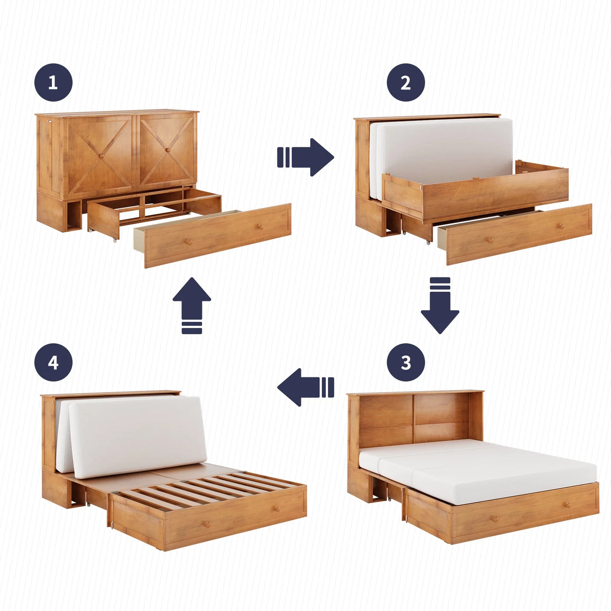 Queen Size Murphy Bed Cabinet with USB Charging Station, Drawer & Folding Mattress G416109