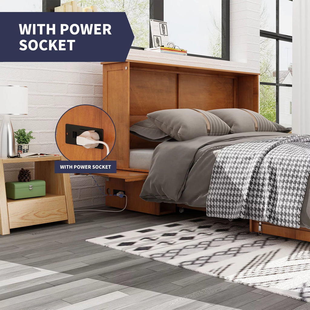 Queen Size Murphy Bed Cabinet with USB Charging Station, Drawer & Folding Mattress G416109