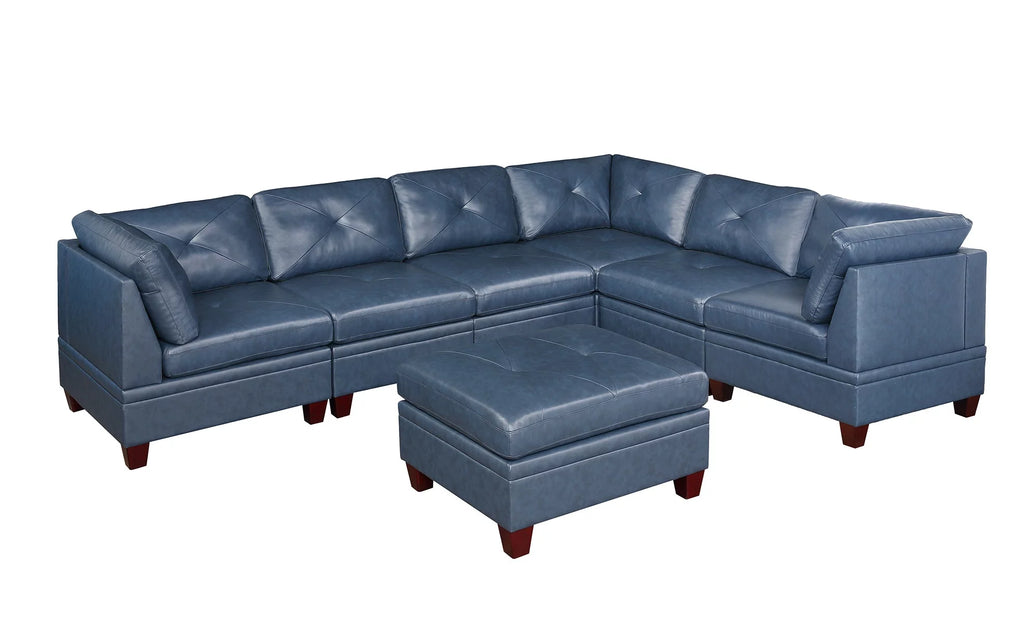 Ink Blue Genuine Leather 6Pc Sectional Sofa Set A405