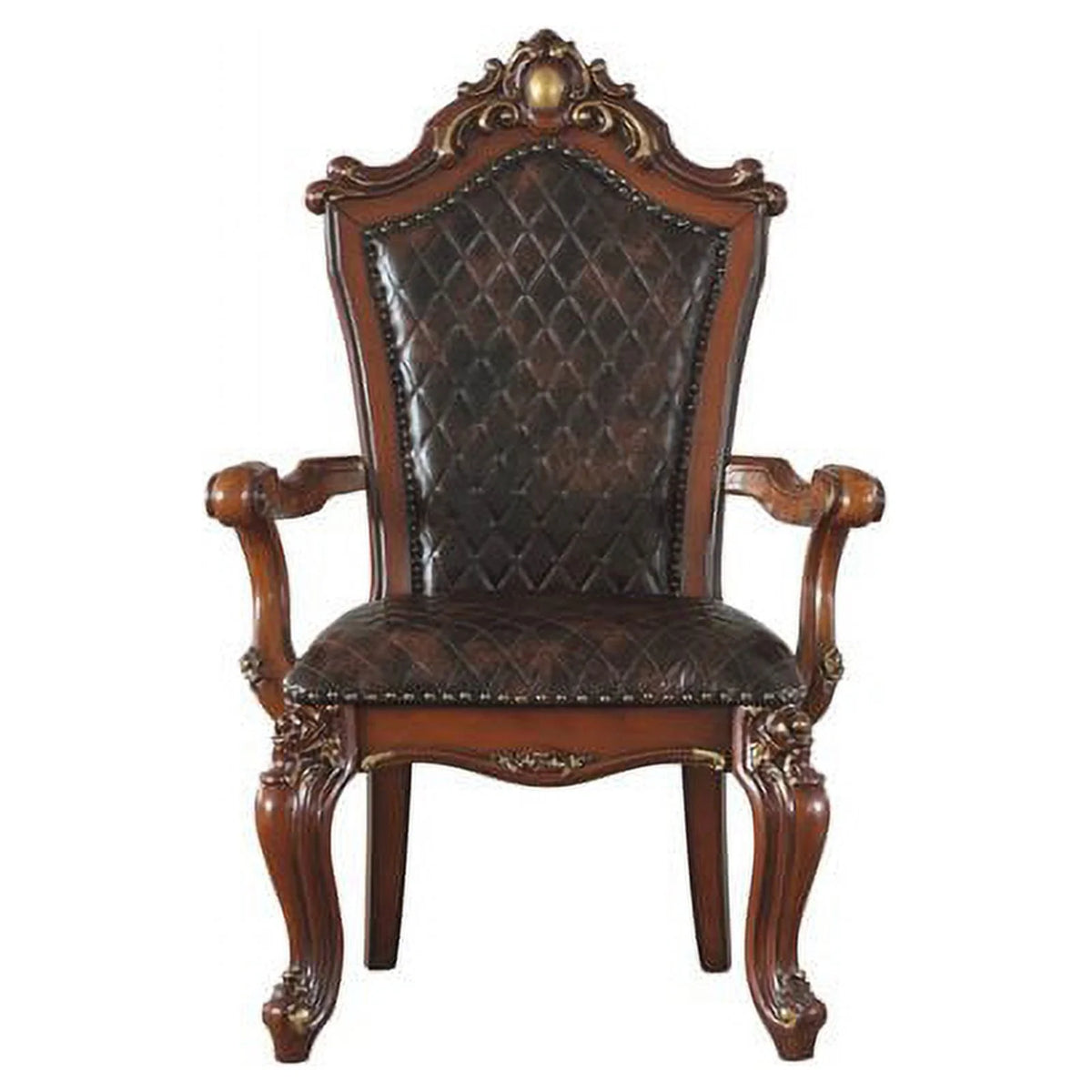 Cherry Oak Faux Leather Arm Chair Set of 2 A33034