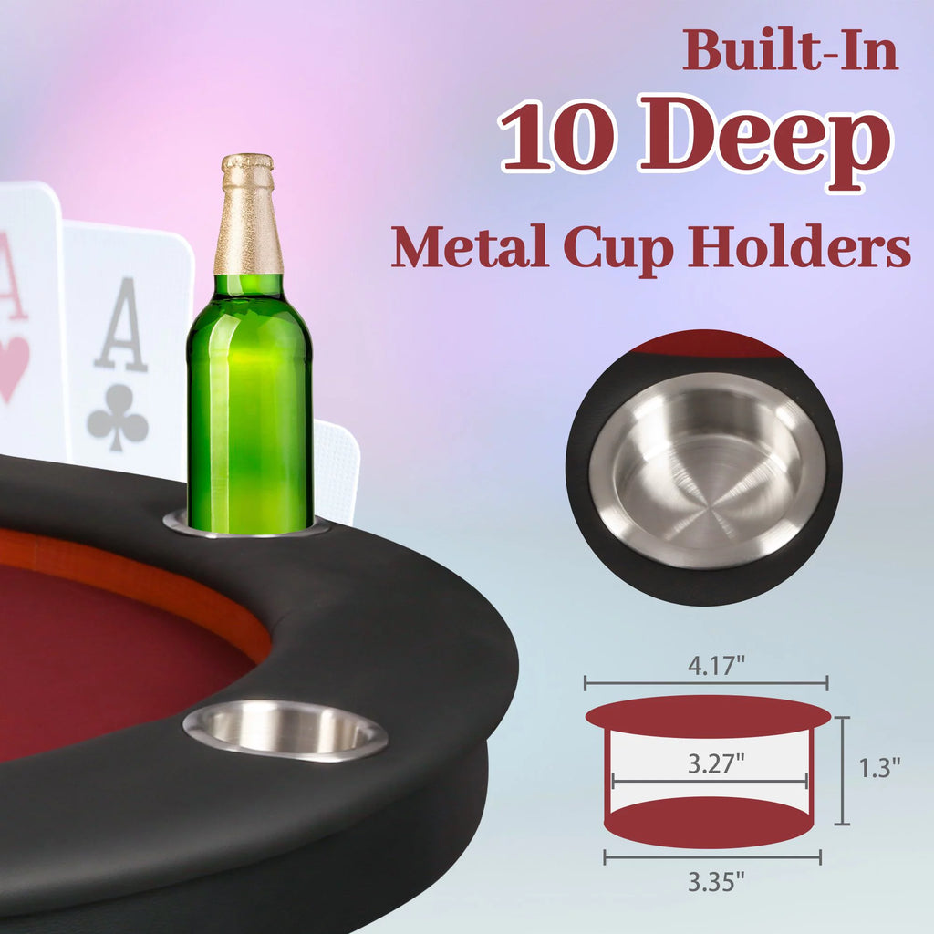 Foldable Poker Table 10 Players Red Felt Q6911