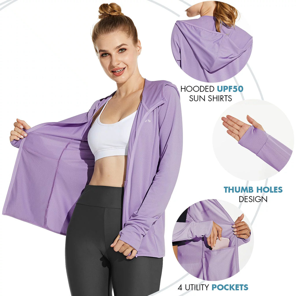 Long Sleeve SPF UPF 50+ Hoodie Jackets Purple K2009