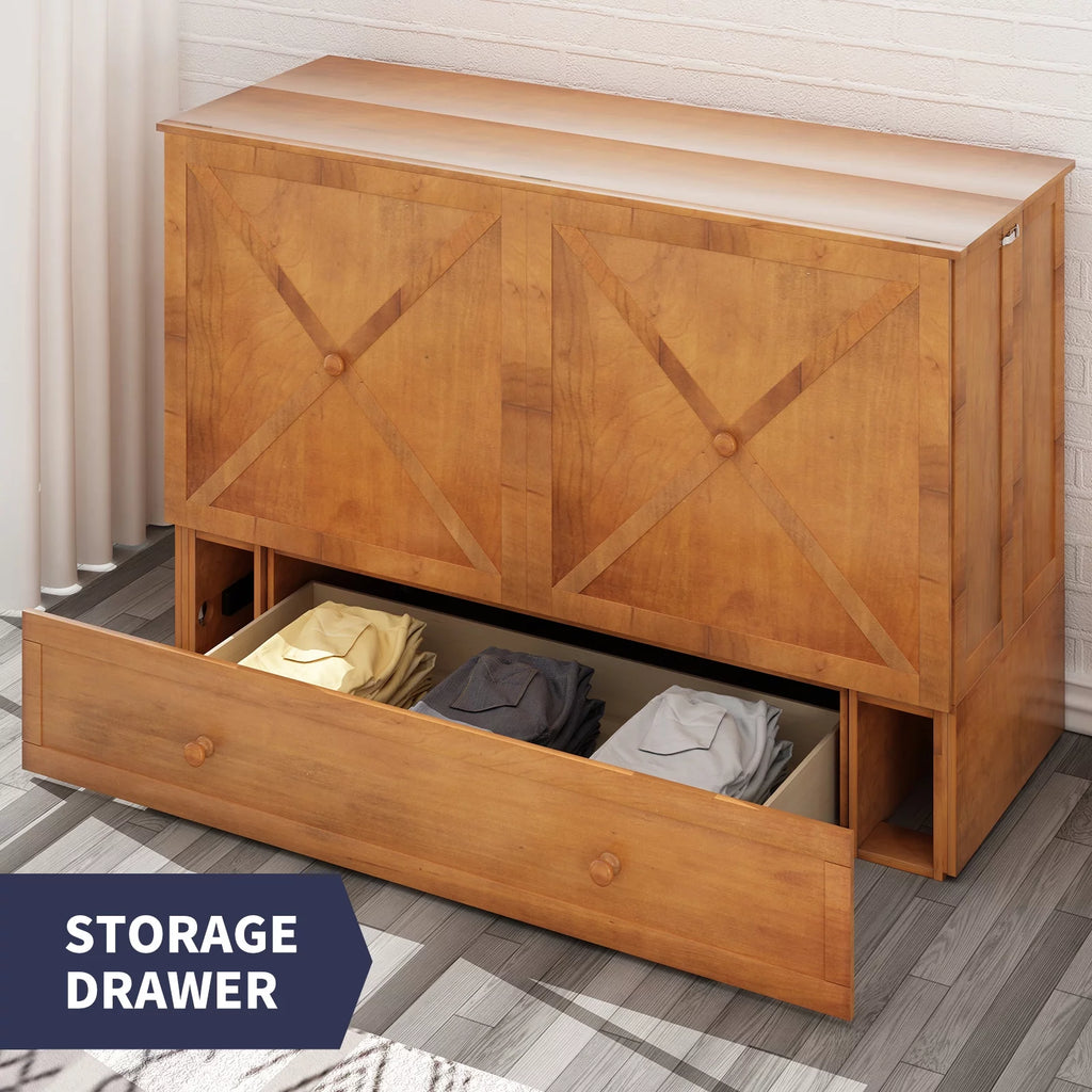 Queen Size Murphy Bed Cabinet with USB Charging Station, Drawer & Folding Mattress G416109