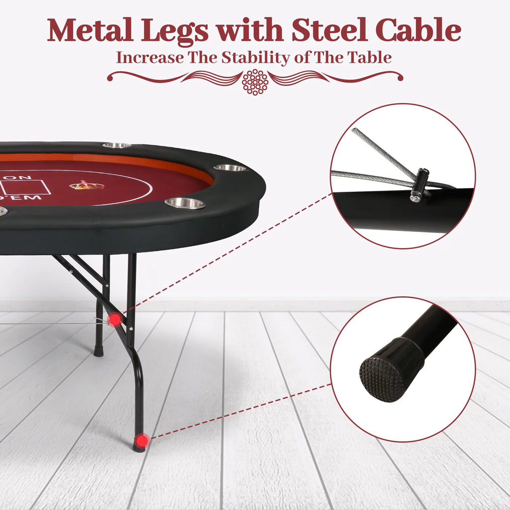 Foldable Poker Table 10 Players Red Felt Q6911