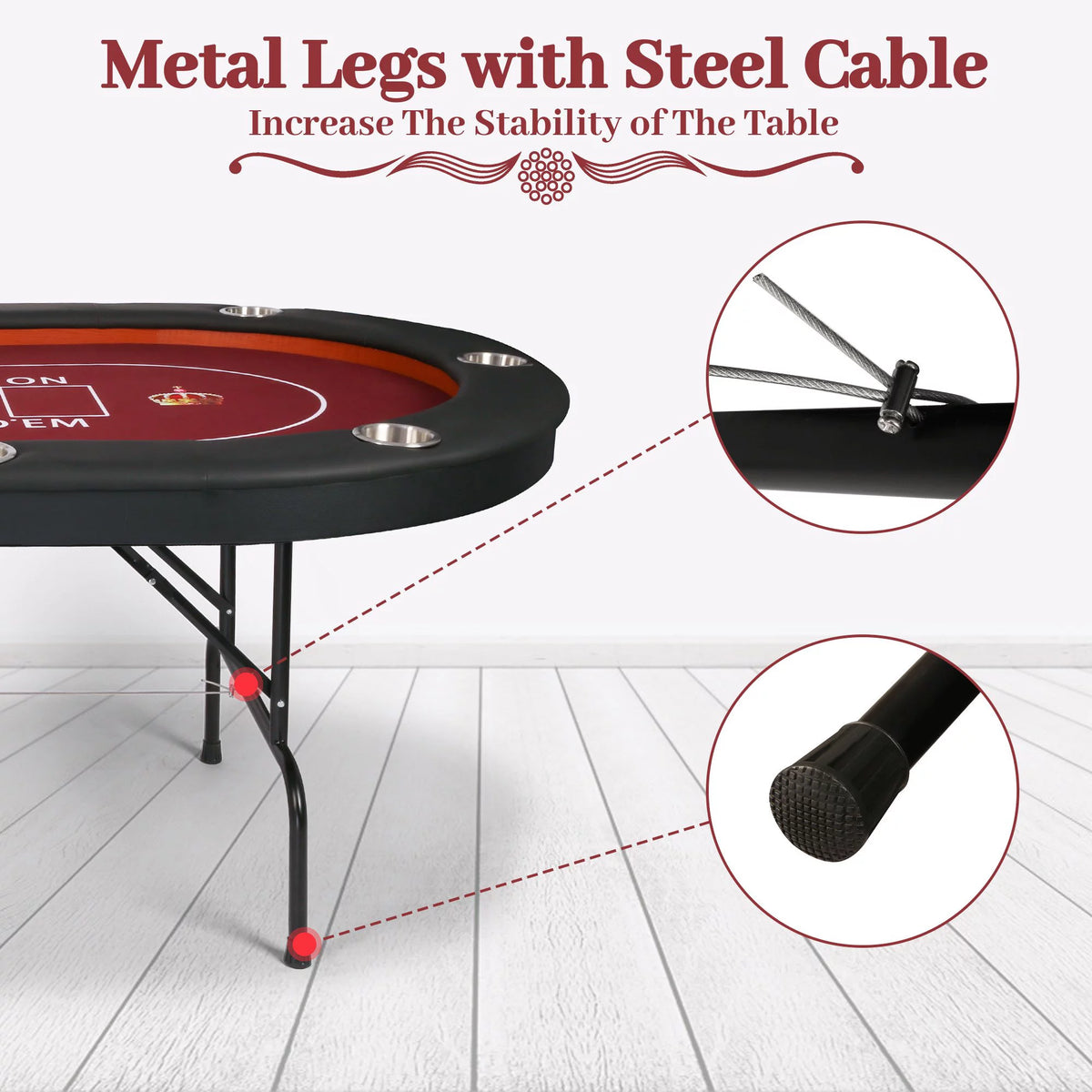 Foldable Poker Table 10 Players Red Felt Q6911