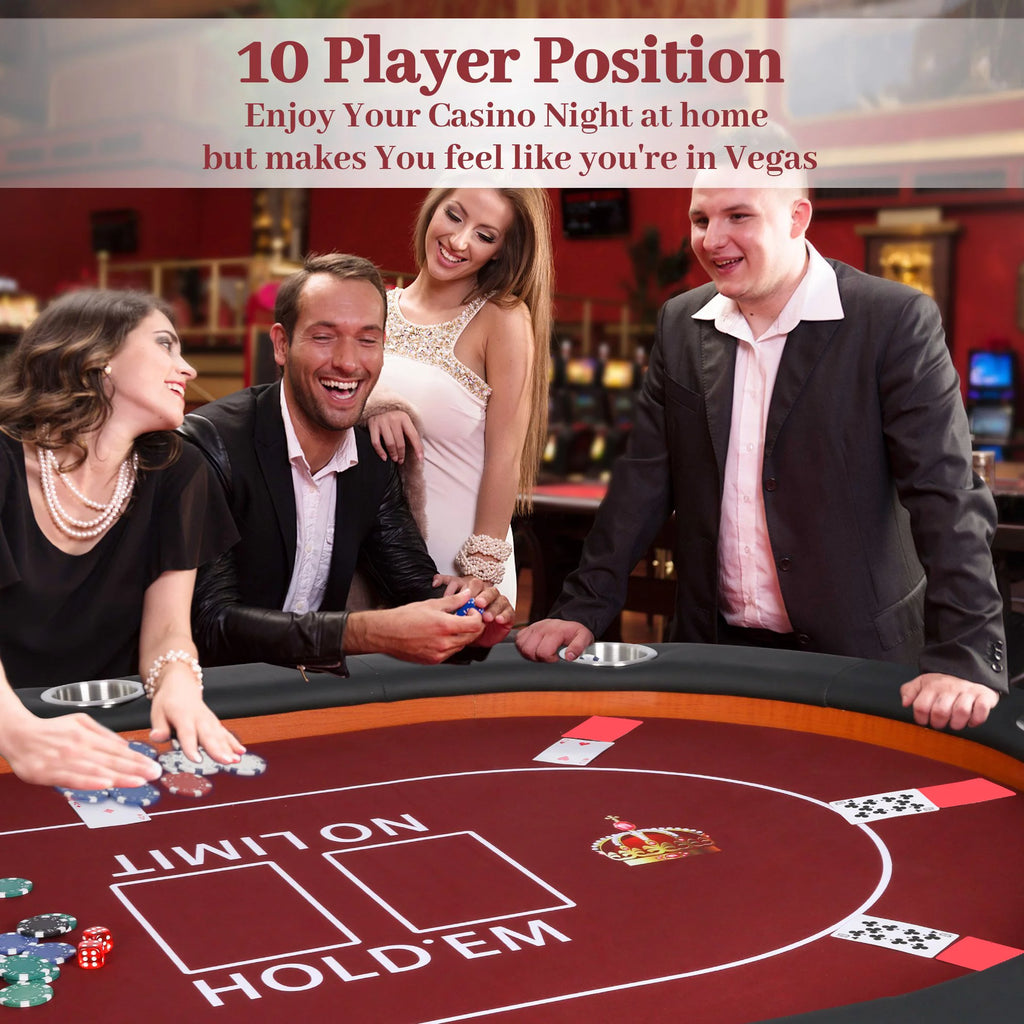 Foldable Poker Table 10 Players Red Felt Q6911