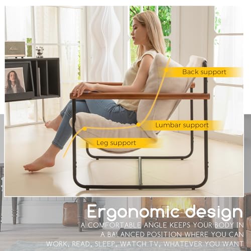 Beige Accent Chair with Wood Armrests D63283