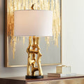Modern Gold End Table Lamp with White Shade Q2719