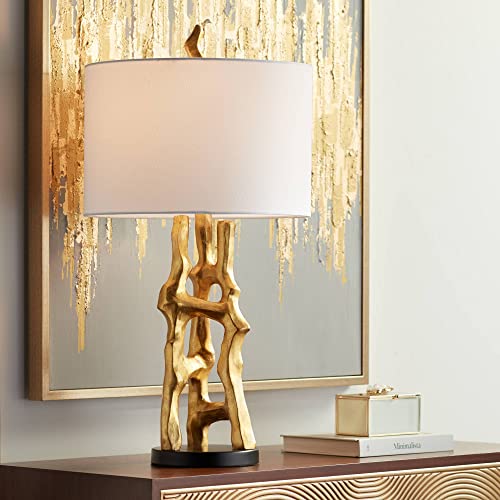 Modern Gold End Table Lamp with White Shade Q2719