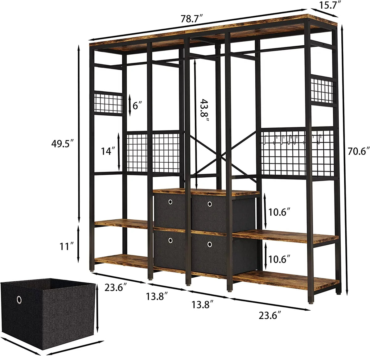Garment Rack with Shelves 4 Drawers and 8 Hooks S94443