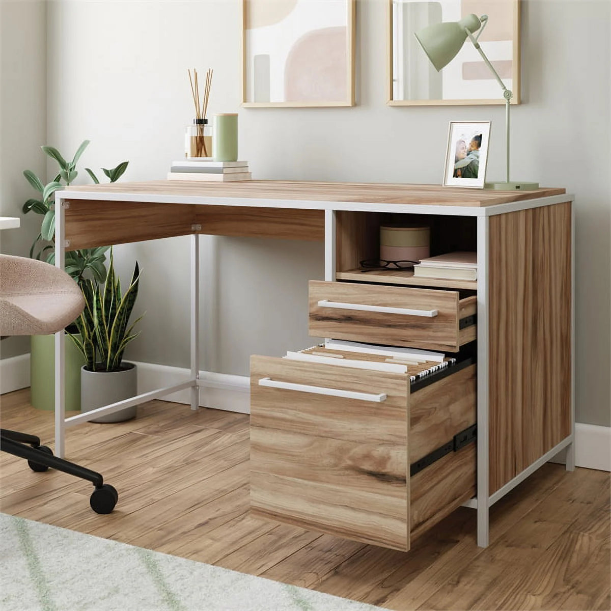 Kiln Acacia Brown Engineered Wood Metal Desk F40484
